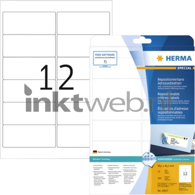 Herma 10017 Verwijderbare Papieretiket 99,1 x 42,3mm wit (Origineel)