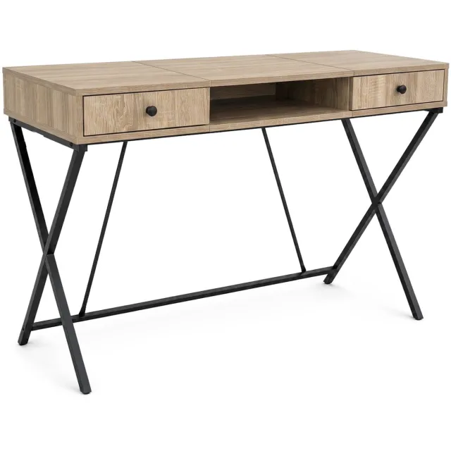 Akord Computertafel Bureau CROSSLINE / Industrieel / Eiken Sonoma / 120 cm / 2 Lades / 1 Plank / Zwarte Poten