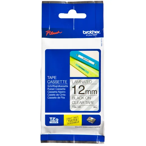 Brother Labeltape Brother P-touch TZe-131 standaard 12mm zwart op transparant
