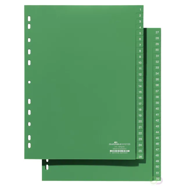 Durable Tabbladen A4 52-delig bedrukte tabs 1-26 27-52 PP groen