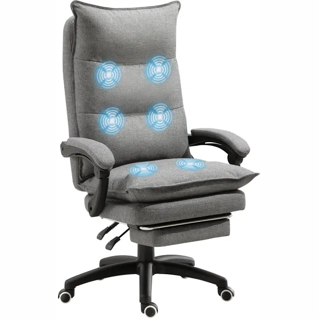 Vinona Massagebureaustoel - 6-punts vibratiemassage - Met voetensteun - In hoogte verstelbaar - Polyester - 70 x 62 x 120-130 cm - Grijs