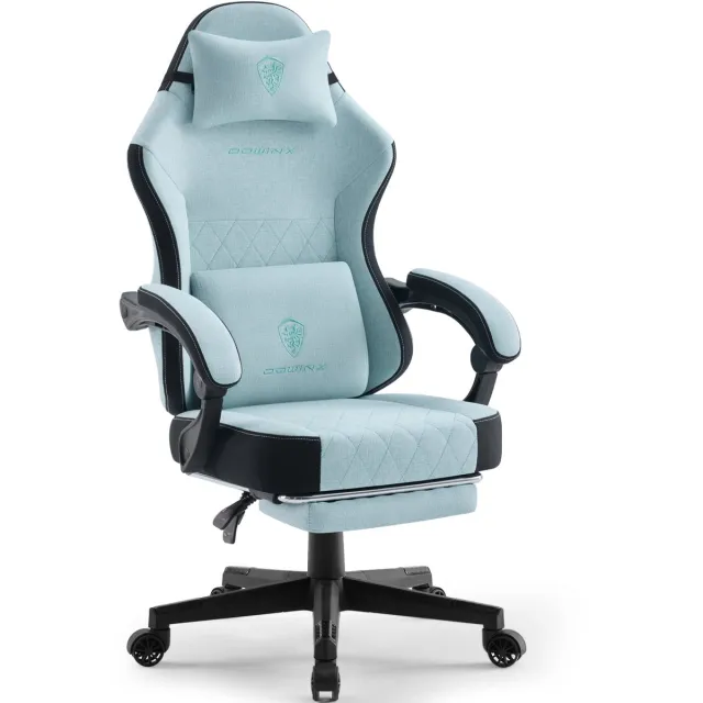 Dowinx Ergonomische Bureaustoel / Gamingstoel – Pocketveren Zitkussen – Dubbel gevoerde Rugleuning & Verstelbaar Lendenkussen – Met Armleuningen en Voetensteun – PU-leer – Mintgroen