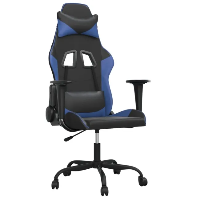 vidaXL Massage - gamestoel - met - voetensteun - kunstleer - zwart - en - blauw zwart en blauw