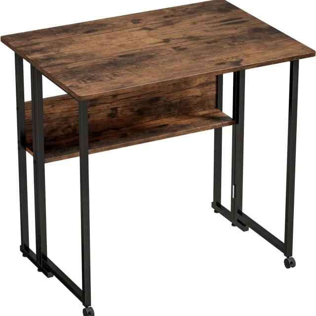 Homona Klapbureau met opbergvak - Inklapbaar - Industrieel design - 80 x 58 x 75 cm - Rustiek bruin/zwart