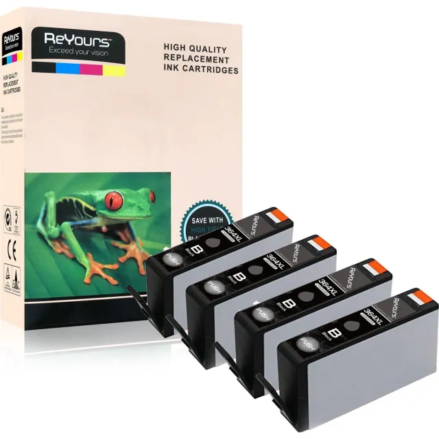 Reyours compatible inkt HP364 XL 364XL Compatible HP Inktcartridge 4 Zwart N9J73AE - met chip 4 x zwart