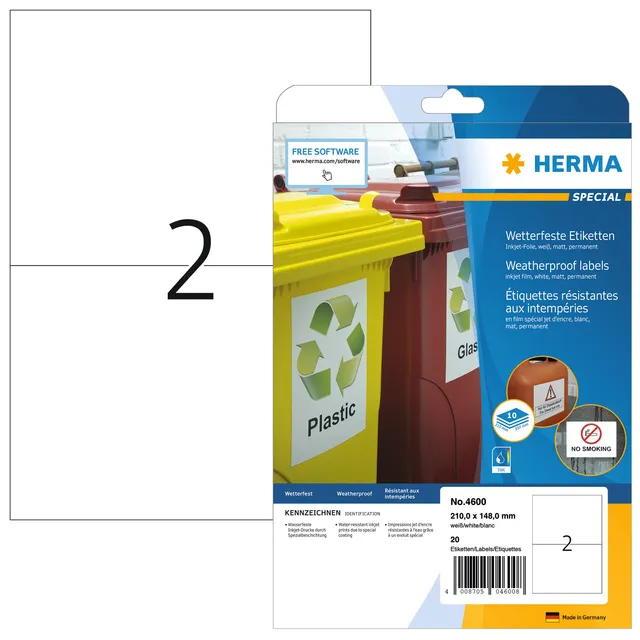 Herma Etiket HERMA 4600 210x148mm folie wit 20 stuks