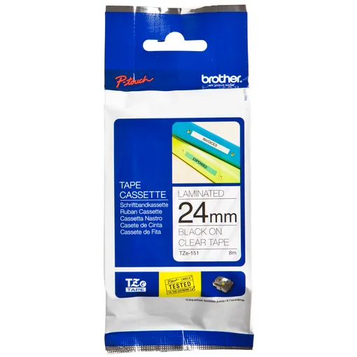 Brother Labeltape Brother P-touch TZe-151 standaard 24mm zwart op transparant