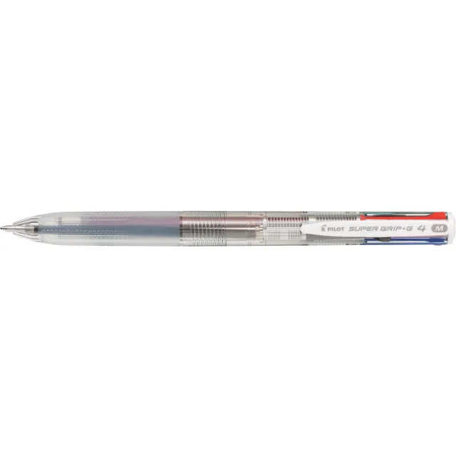 Pilot Super Grip G-4 4-kleurenbalpen, medium, klassieke inktkleuren, transparant lichaam blauw
