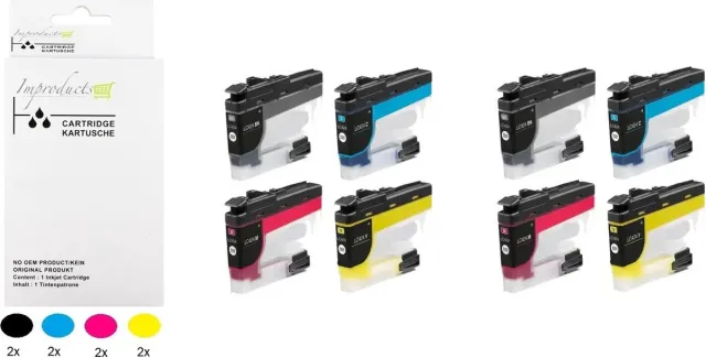 Improducts Inkt cartridges - Alternatief Brother LC-424XL LC 424 bk/c/m/y 2x multipack inktcartridges o.a. DCP-J1200W lc-424val Multicolor - Zwart (2x), Cyaan (2x), Magenta (2x), Geel (2x)