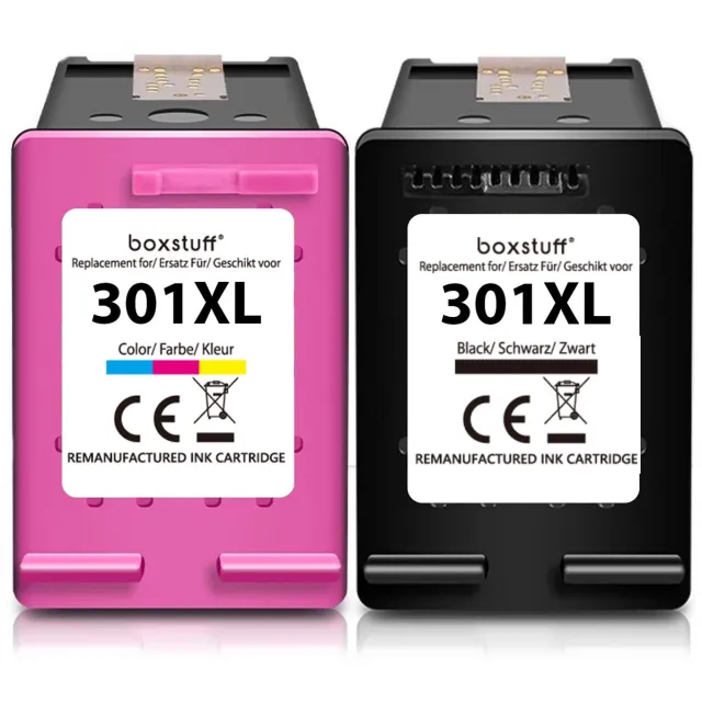 Boxstuff Inkt geschikt voor 301 XL - (CH563EE) Compatibel met HP 301 / 301XL - Inkt Cartridge 2-pack voor HP Deskjet 1000 / 2050 / 2549 / 3050a2 Envy 4500 / 4501 / 5530 / 5531 Officejet 4630 / 4631 / 4632 - Pack Kleur en Zwart Zwart en Kleur