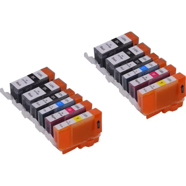 KATRIZ huismerk inkt voor Canon 4x PGI525BK + 2x CLI526BK + 2x CLI526 Cyaan + 2x CLI526 Magenta + 2x CLI526 Geel (12stuks) - Met chip Zwart, foto zwart, cyaan, magenta, geel