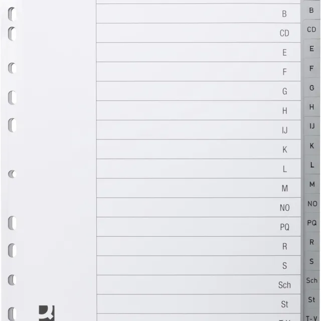 Q-CONNECT tabbladen, A4, PP, 11-gaatsperforatie, set van A-Z, 20 tabs, grijs