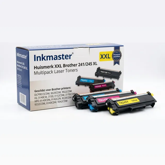 inkmaster Huismerk XXL Brother 241/245 XL Multipack laser toners voor Brother TN241BK, TN245C, TN245M en TN245Y voor Brother DCP9015CDW, 9020CDW, HL-3140CW, 3150, 3170CDW, MFC-9140CDN, 9330CDW, 9340CDW, 9022CDW, 3152CDW, MFC-9142CDN, 9332CDW, 9342CDW