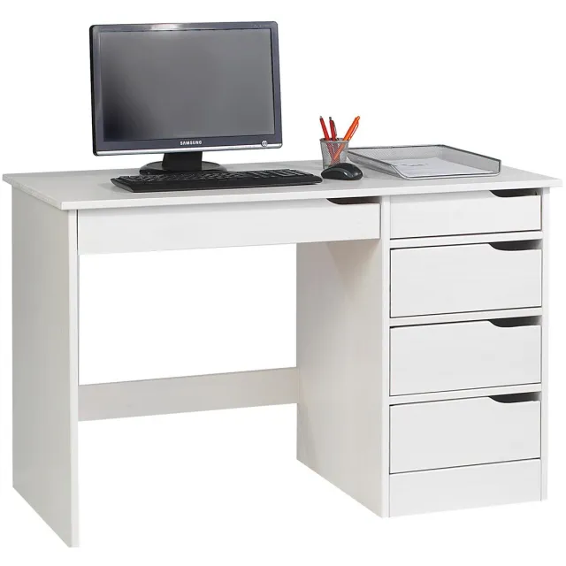 IDIMEX HUGO-bureau van massief hout met 5 lades - Wit