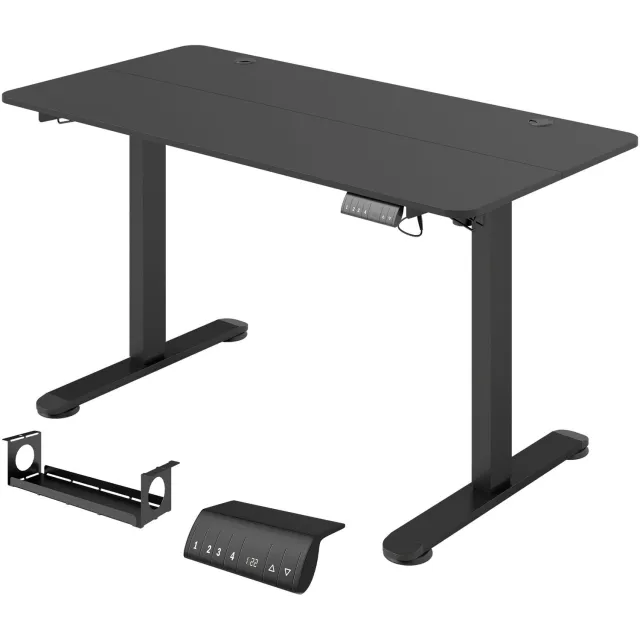 Vinona Elektrisch verstelbaar bureau - Zit-sta bureau met 4 hoogteinstellingen en kabelmanagement - 140 x 70 x 72-116 cm - Zwart
