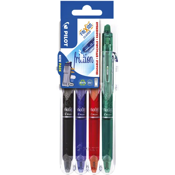 Pilot Rollerpen PILOT friXion clicker medium basis assorti Set2Go à 4 stuks blauw