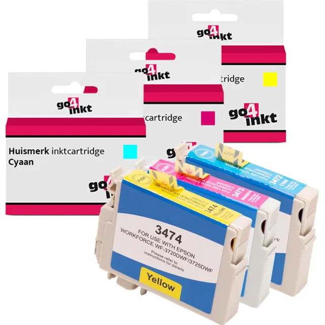 Go4inkt compatible met Epson 34XL c/m/y inkt cartridges cyaan/magenta/yellow - 3 stuks Cyaan, Magenta, Yellow