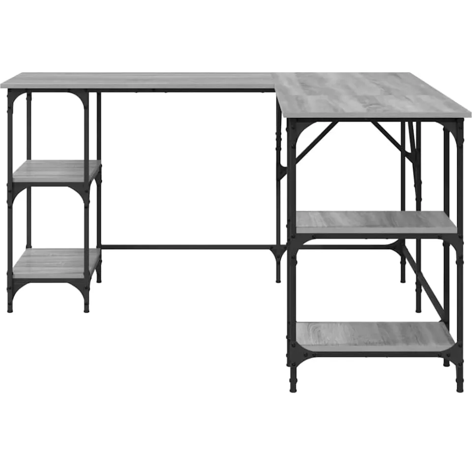 vidaXL Bureau 139x139x75 cm bewerkt hout grijs sonoma eikenkleurig, foto 3