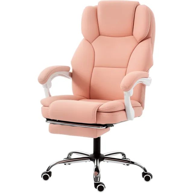 MUVANO Ergonomische bureaustoel met voetensteun - In hoogte verstelbare bureaustoel - Kunstleer - Kanteling tot 155° - 64 x 73 cm - Thuiswerken roze
