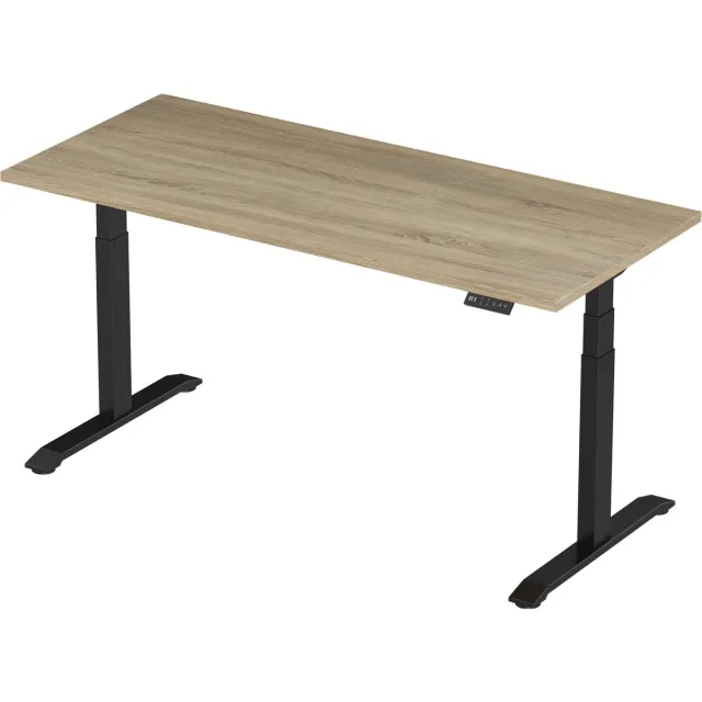 Stabureaus Zit-sta bureau elektrisch verstelbaar - 120 x 80 cm - hoogte 65-130 cm - NPR 1813 & NEN-EN 527 - zwart onderstel / grijs eiken blad