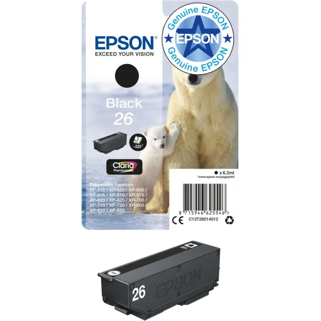 Epson Original Ink Cartridge Epson C13T26014022 Black Zwart