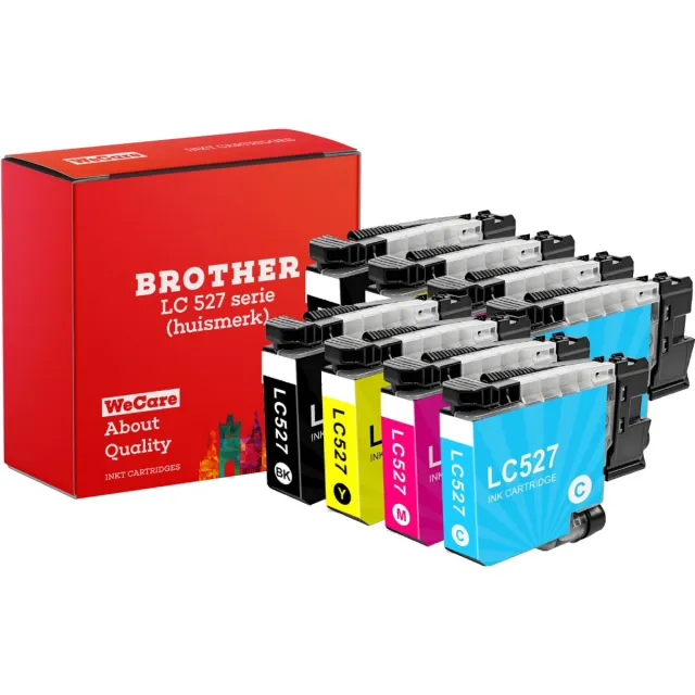 WeCare 8-pack | Inktcartridges Geschikt voor Brother LC-527 | Multipack van 4 stuks Geschikt voor Brother MFC-J4350DW - J4550DW - J6960DW - J6977DW Multipack 8 cartridges
