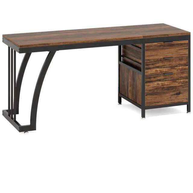 Happiq Computerbureau Luvia - Met 3 lades - 150cm - Bruin - Bureau - Voor thuis of werk en meer