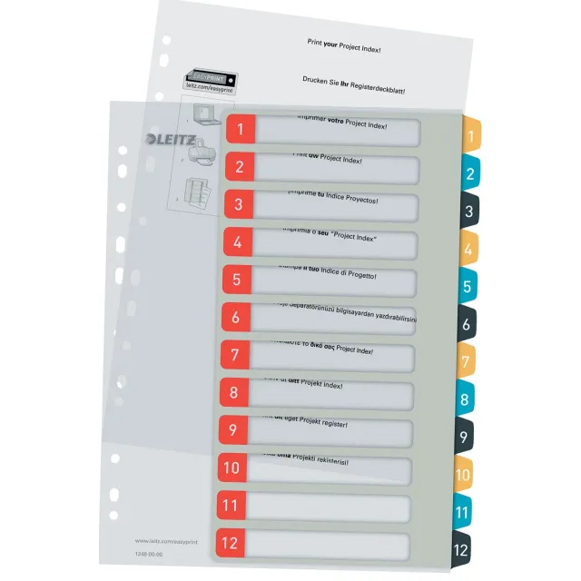 Leitz Cosy tabbladen, ft A4, 11-gaatsperforatie, PP, geassorteerde kleuren, set 1-12