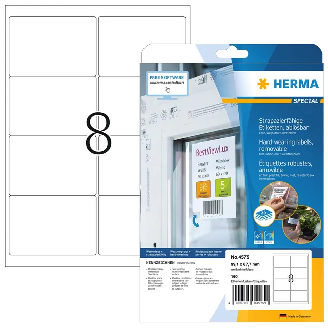Herma Etiket HERMA 4575 99.1x67.7mm folie wit 160 stuks