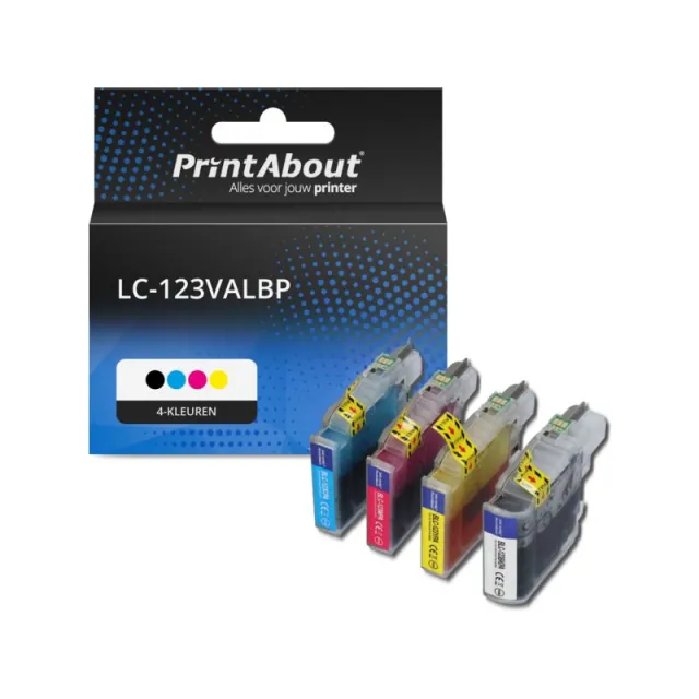 PrintAbout huismerk Inktcartridge LC-123VALBP 4-kleuren Multipack Geschikt voor Brother