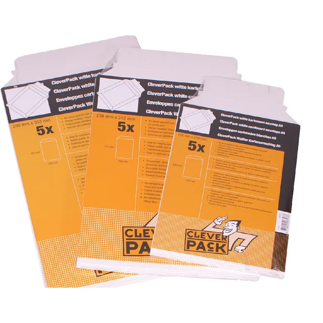 Cleverpack Envelop CleverPack karton B4 250x353mm wit pak à 5 stuks