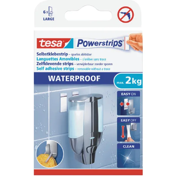 Tesa Kleefstrips Powerstrips® waterproof LARGE dubbelzijdig 2kg 6 stuks
