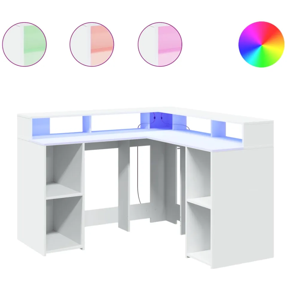 vidaXL Bureau met LED-verlichting 130x130x91 cm bewerkt hout wit, foto 3