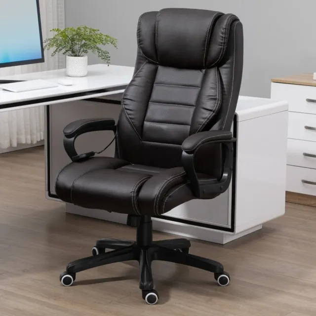 FloraGrace Bureaustoel Met Massagefunctie - Hoogteverstelbaar Draaibaar En Met Wielen - Ergonomische Chefsstoel - Kunstleer - Bruin Black