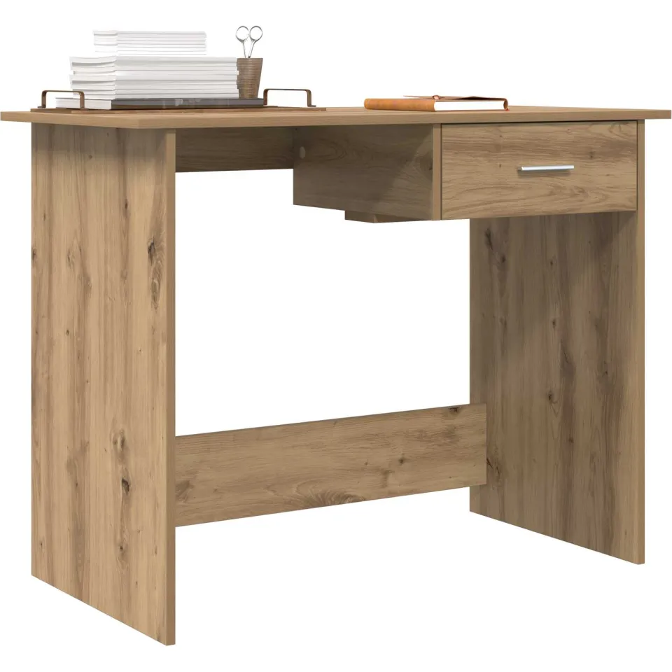 vidaXL Bureau Artisan Eiken 100 x 50 x 76 cm Bewerkt hout Bruin