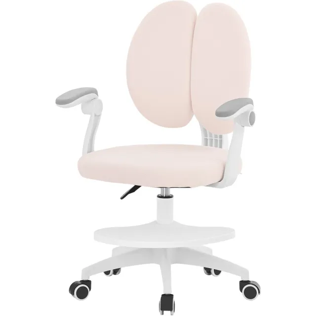 ml-design ECD Germany Bureaustoel voor kinderen, ergonomische kinderstoel serie, beige 360 graden draaibare zitting hoogteverstelbaar 95-107 cm met rugleuning armleuningen en voetensteun ademende stoffering met verstelbare zitdiepte comfortabel voor schoolwerk
