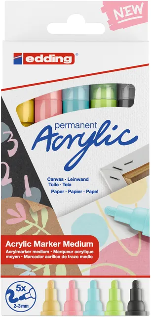 Edding Acrylmarker edding e-5100 medium pastel assorti set à 5 stuks