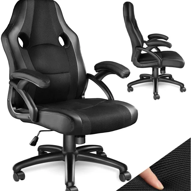 Tectake Racing bureaustoel - Gamestoel met schommelfunctie - Ergonomische directiestoel - In hoogte verstelbare, draaibare stoel met wielen - PC-Stoel - Maximale belasting 100 KG - Zwart zwart / zwart
