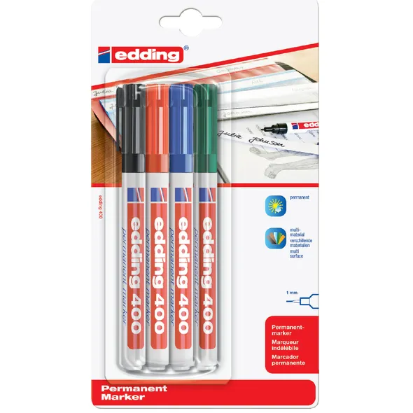 Edding Viltstift edding 400 rond assorti 1mm blister à 4 stuks blauw