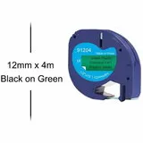 Dymo Huismerk DYMO LetraTag 91204/S0721640 Labeltape 12mm Zwart op Groen