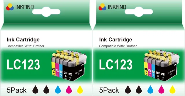 INKFIND LC123 inktcartridge voor Brother 123XL LC123 LC-123 inktcartridge multipack 10 stuks (2*5 pack=Zwart x 4, Cyaan x 2, Magenta x 2, Geel x 2)