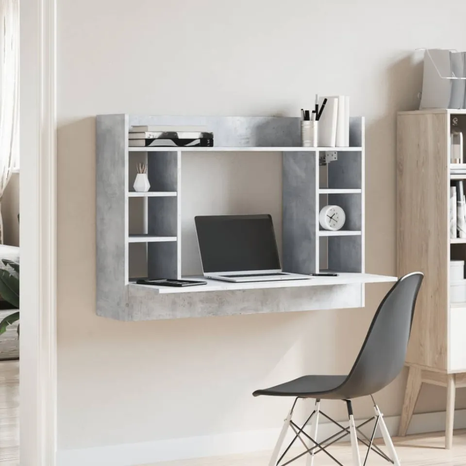 vidaXL Wandbureau 105x48x75 cm bewerkt hout betongrijs grijs, foto 3