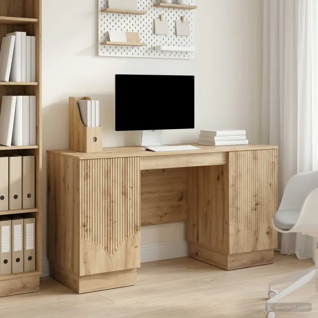 vidaXL Bureau Artisanaal eiken 142,5 x 50 x 75 cm Bewerkt hout, foto 2