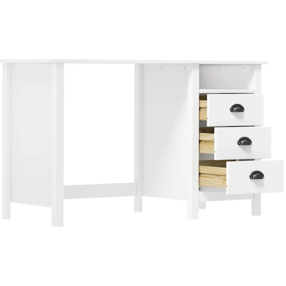 vidaXL Bureau Hill 3 lades 120x50x74 cm massief grenenhout wit, foto 3