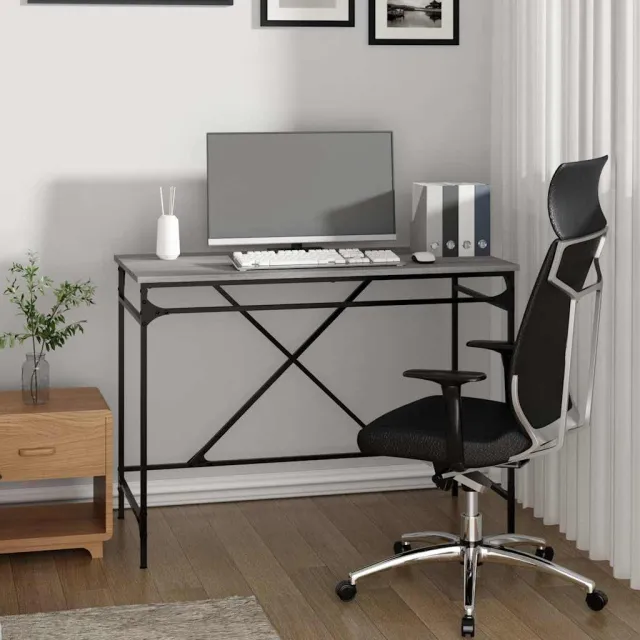 vidaXL Bureau 100x50x75 cm bewerkt hout en ijzer grijs sonoma eiken, foto 2