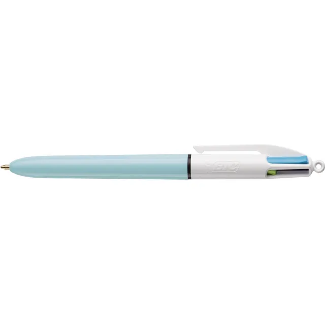 Bic Colours Fun 4-kleurenbalpen, medium, pastel inktkleuren, lichaam pastelblauw azuur