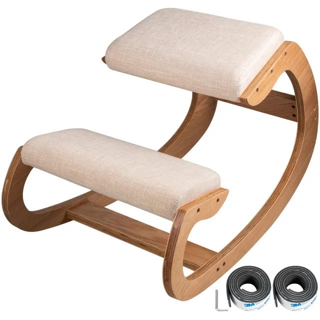 Heidat ergonomische kniestoel - White oak - Bureaustoel - Bureaukruk - Houten frame - Zachte kussens - Kniesteun - 84x53x56 cm