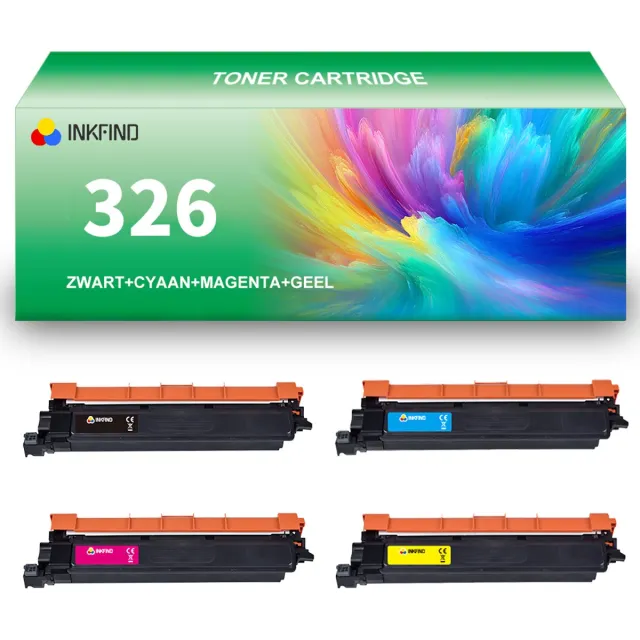 INKFIND TN326 (Zwart/Cyaan/Magent/Geel) tonercartridge geschikt voor Brother DCP L8400 CDN/DCP L8450 CDW/HL L8250 CDN/HL L8350 CDN/HL L8350 CDW/HL L8350 CDWT/MFC L8650 CDW/MFC L8850 CDW-4 Pack BKCMY Zwart x 1, Cyaan x 1, Magenta x 1, Geel x 1