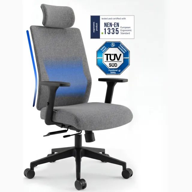 Backerz Ergonomische Bureaustoel - Luxe Bureaustoelen voor Volwassenen tot 160kg - Design Fabric Office Chair - NEN-EN1335 Zwart & Grijs