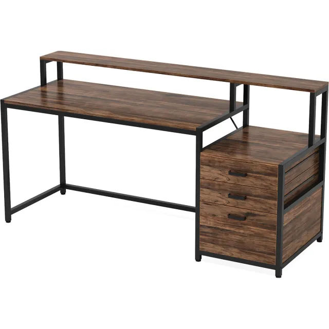 Happiq Computerbureau Novia - Met 3 lades - 150cm - Bruin - Bureau - Voor thuis of werk en meer